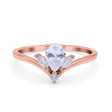 14K Rose Gold Teardrop Pear Art Deco Engagement Ring Marquise Simulated Cubic Zirconia Size-7